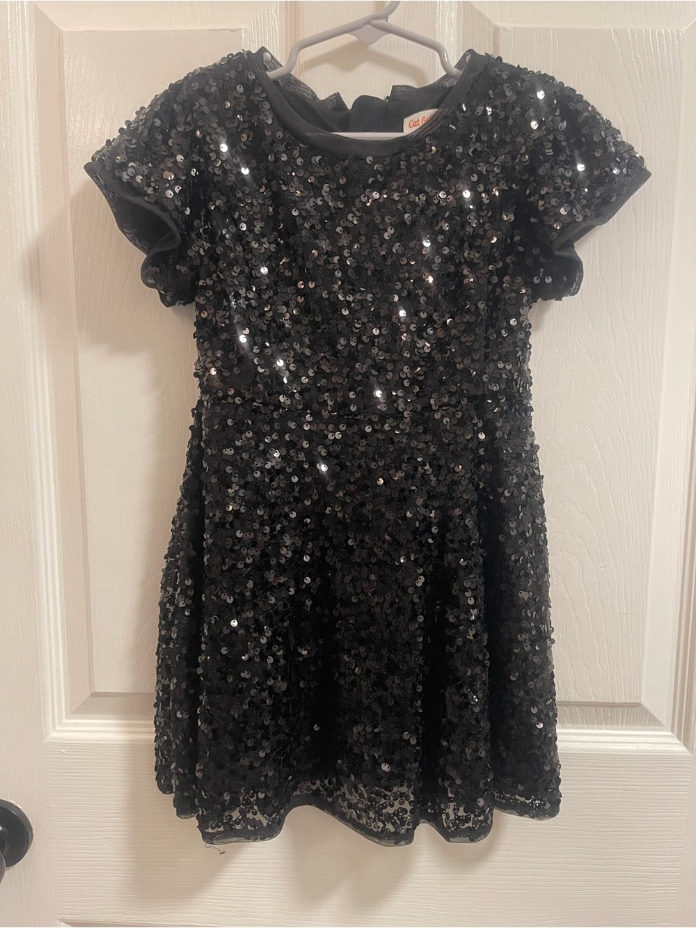 Cat & Jack Black Sequin Short-Sleeve Dress